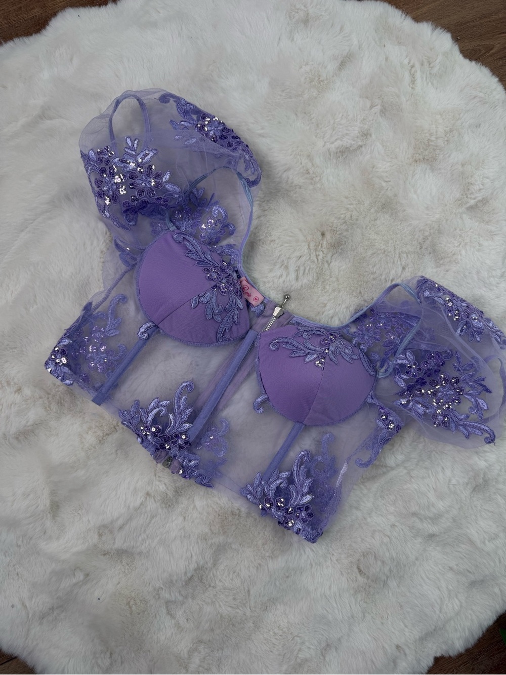 Lavender Embroidered Sheer Longline Bustier